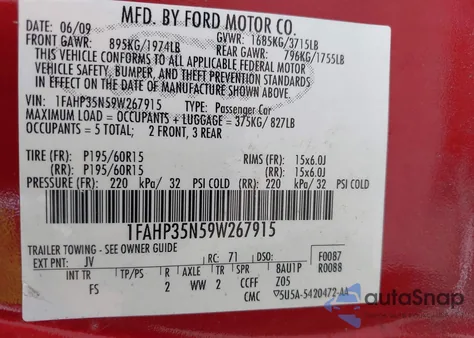 2009 Ford Focus Se from USA, damaged, VIN 1FAHP35N59W267915